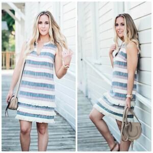 Anthropologie Women's Holding Horses Fringe Stripe Dress‎ Size 2